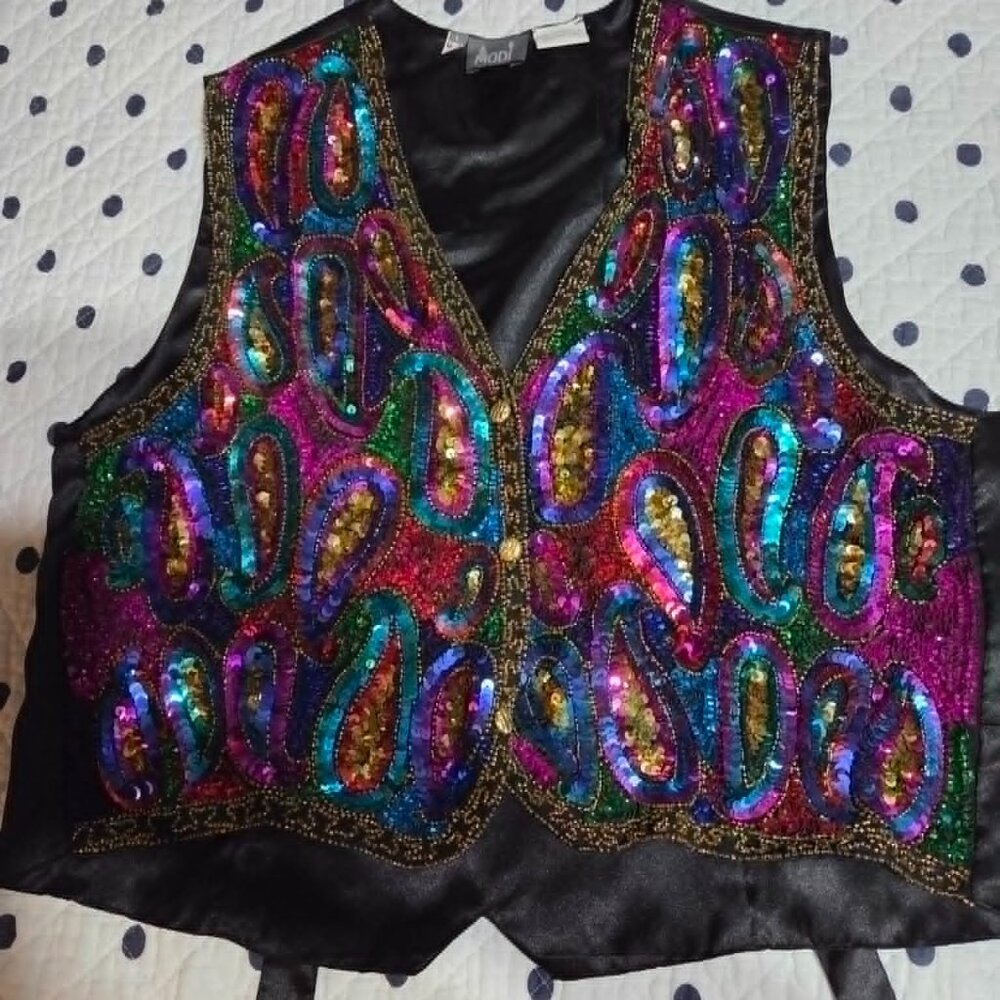 Modi Vintage Colorful Sequined Vest L-(10-12)